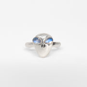 Sterling silver retro alien ring jewelry with moonstone eyes