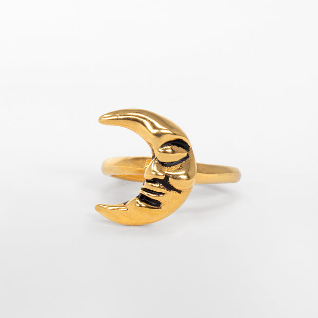 14k gold crescent moon man ring jewelry